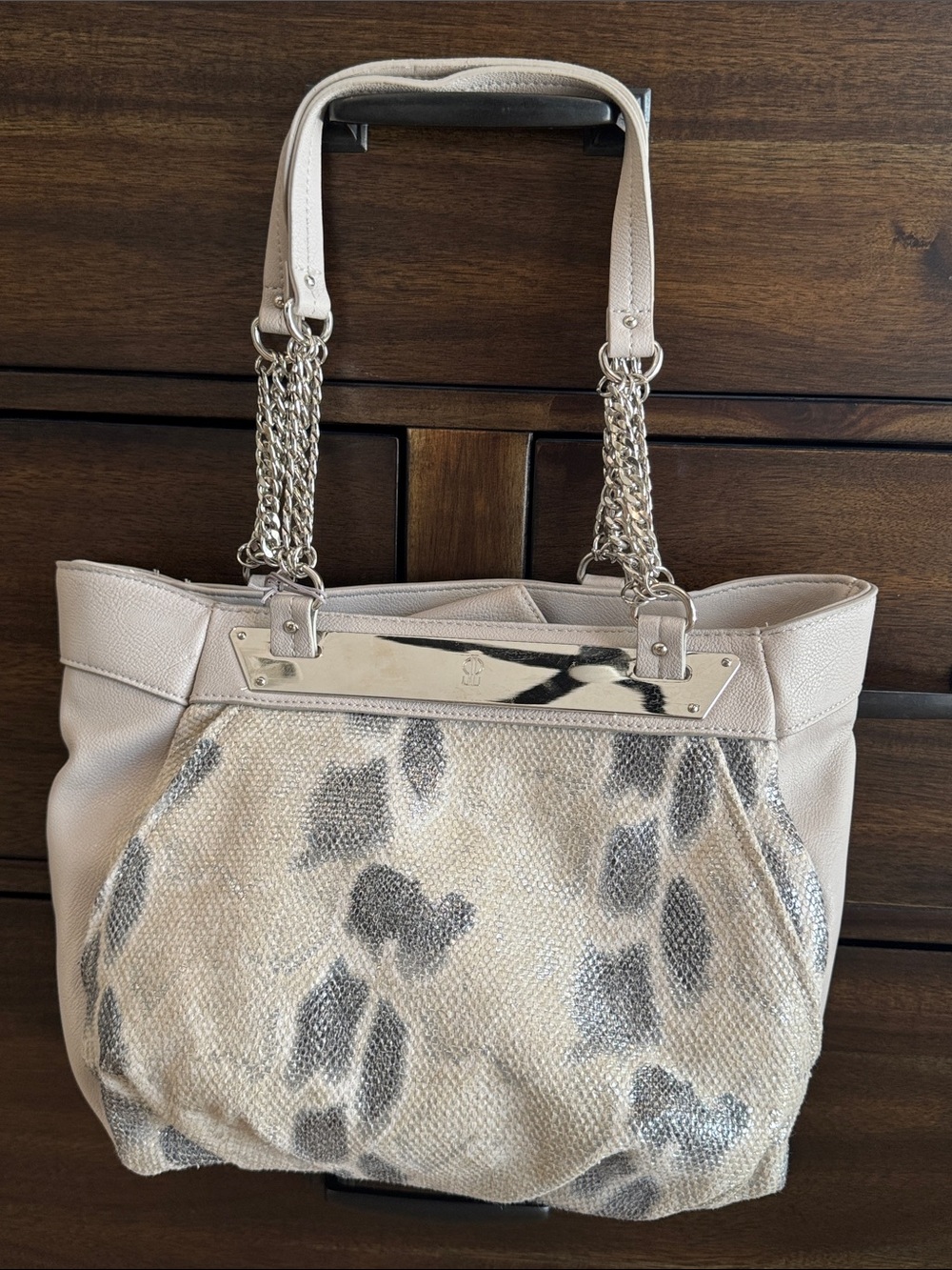 Jennifer Lopez Beige Tote with Silver Chain Handles